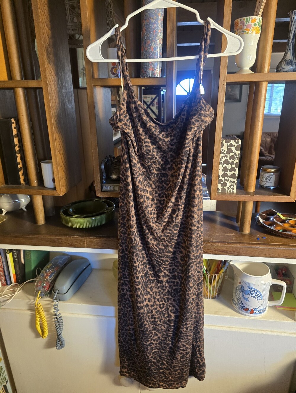 Good American Midi Leopard Print Slip Dress - Brown 4 90s - Picture 2 of 4